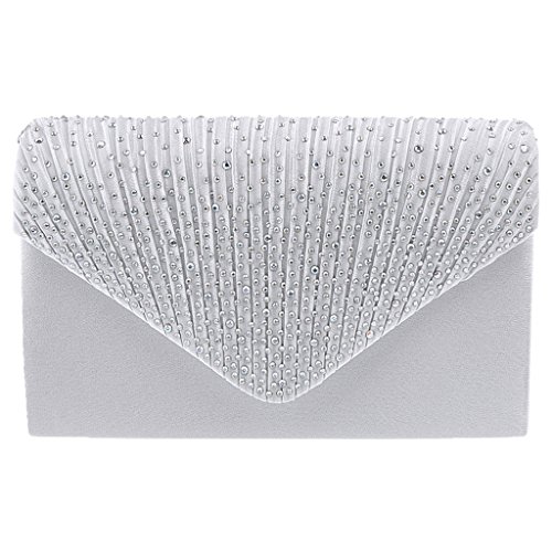 Hangqiao Satin Pochette Mariage Soirée Sac à Main Bandouliere Chaine Diamant Bal Sac à Main - Blanc Cover
