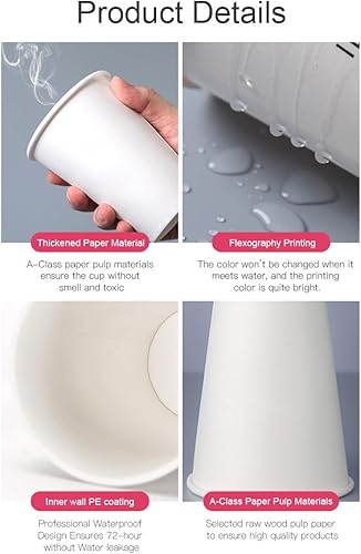 Miniatura 5 de OTOR vasos de papel desechables 16oz 140 Pack tazas de café caliente taza de beber con tapas