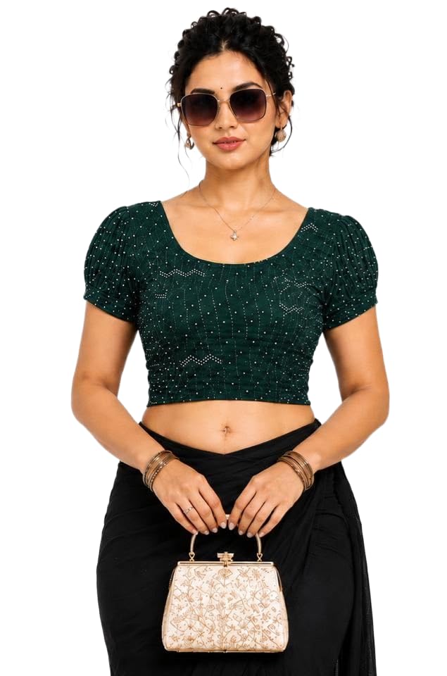 Fashion4U Women’s Cotton Stretchable Readymade Saree Blouse | Balloon Sleeve | Round Neck | Self Design Textured Blouse | Soft Comfortable Fit | Ethnic Blouse for Sarees & Lehengas-picture-57