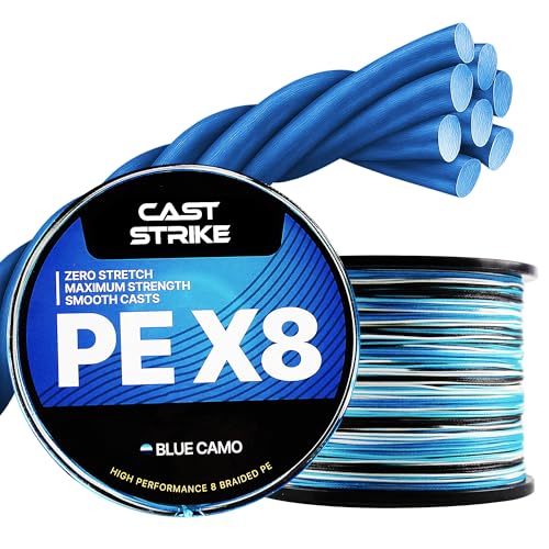 CASTSTRIKE Braided Fishing Line Zero Stretch Smooth Casting High Strength and Abrasion Resistant Super Braid for Saltwater Freshwater Bass Catfish Trout Carp Fishing 100 Percent PE x8 Strand