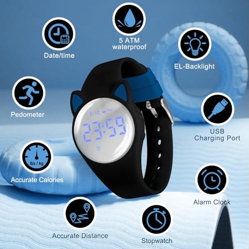 Image of Kids Watches for Girls Boys Digital Sport Watch with Step Counter Pedometer Vibration Alarm Clock, No App Waterproof Fitness Tracker Kids Watch Boys Girls Teens Students Ages 5-16