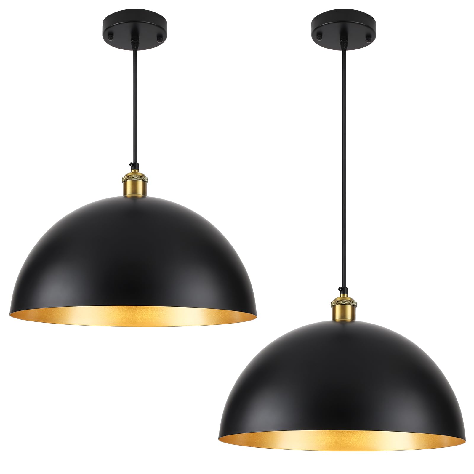 Photo 1 of Black Vintage Pendant Light 16 Inch, Large Dome Pendant Lights Kitchen Island Adjustable Height Industrial Pendant Light Fixtures for Kitchen Dining Room Bedroom 2 Pack