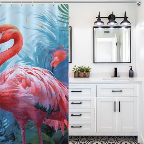 Rideau de douche imperméable flamant rose 140x183 cm avec œillets - 7