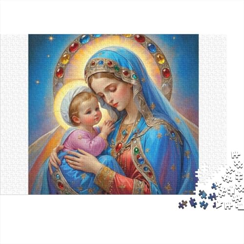 Puzzle de 1000 piezas de la Virgen María, ideal para relajarse en familia con arte religioso. 1