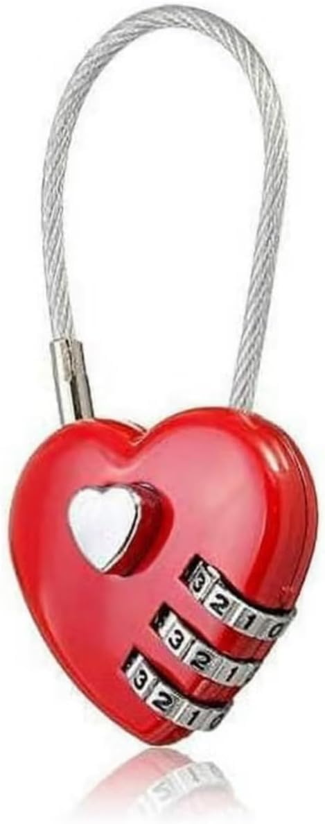 Mini Love Heart Lock,Red Heart Padlock, Mini Code Lock,Padlocks and Hasps,Bags/Suitcase/Lockers/Backpacks/Jewelry Boxes Wire Rope 3-Digit Code Combination Padlock for Travel