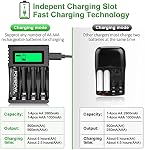 POWEROWL 4 Bay LCD Battery Charger, AA AAA Smart Battery Charger(USB Fast Charging, Independent Slot) with 4 AA 2800mAh & 4 AAA 1000mAh Ni-MH Rechargeable Batteries