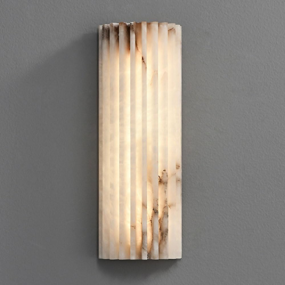 SSBHDM Medieval Modern Style Wall Light, 11.8 Inch Alabaster Wall Sconce, LED Light Source Natural Marble Wall Lamp, Restaurant Living Room Bedroom Decoration Light Fixtures