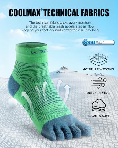 Image of WRELS Coolmax Toe Socks for Men Women,Athletic High Performance Cushion Crew Socks for Running Working(3 Pairs)