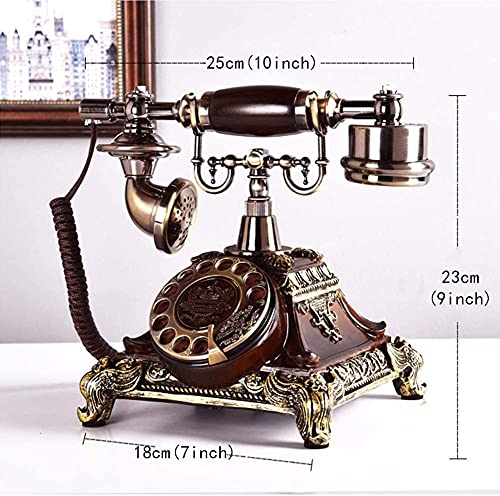 Image of Dratal Imitation Copper Vintage Style Rotary Retro Old Fashioned Rotary Dial Home and Office Telephone Functional Antique Style Telephone-Bronze