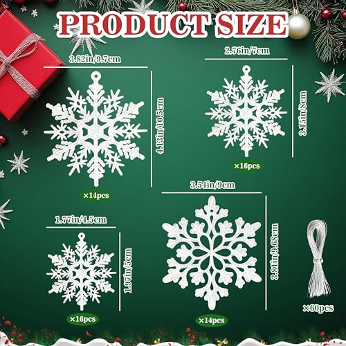 Image of 60pcs Snowflakes-Christmas Tree Decorations, Snowflake Ornaments for Tree, Plastic Glitter White Snow Flakes Ornaments, Christmas Indoor Winter Wonderland Decor