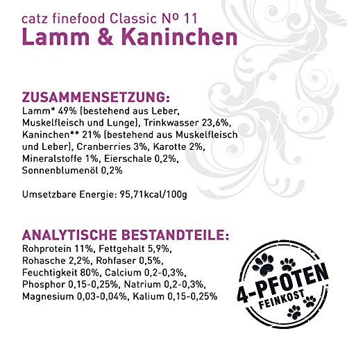 catz finefood N° 11 Lamm & Kaninchen Feinkost Katzenfutter nass, verfeinert mit Cranberries & Karotte, 16 x 85g Beutel