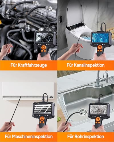 Endoskopkamera mit Licht, AOPICK 8mm IP67 wasserdichte Endoskop, 4.3' IPS Bildschirm...