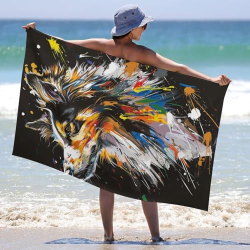 Serviette de plage chien abstrait 130x80cm séchage rapide douche