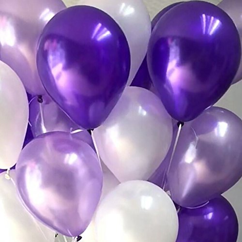 Image of AMFIN (Pack of 50) Metallic Balloons Birthday, Wedding, Engagement, Baby Shower, 1st Birthday, Anniversary Party, Theme Party, Office Party - Purple & White
