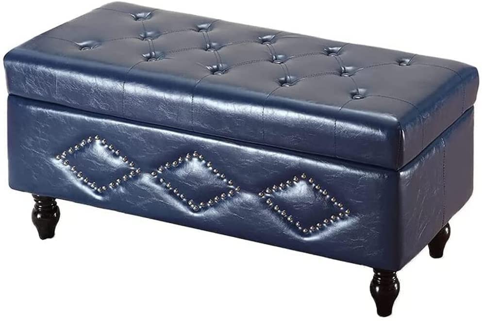 Taburete de Almacenamiento Taburete otomano Taburete Cambiador de Zapatos con Tapa Reposapiés Acolchado Asiento de Cuero PU Taburete de Madera para Sala de Estar | Pasillo Resistente Máx. 30