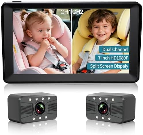 Baby Car Camera -7 Inch Split Screen with Dual Seat Cameras, Night Vision, HD 1080P – USB Powered Easy Install Rear Facing Baby Car Monitor – Perfect for 2Kids/Twins Baby Car Camera -7 Inch Split Screen with Dual Seat Cameras, Night Vision, HD 1080P – USB Powered Easy Install Rear Facing Baby Car Monitor – Perfect for 2Kids/Twins