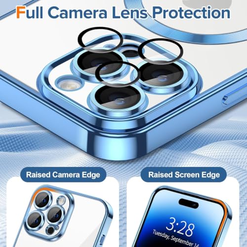 Image of Elzzi Clear Logo Electroplating Transparent Case for iPhone 14 Pro Case 6.1 inch, Luxury Electroplated TPU Cover, Individual Camera Protection for Each Lens Bumper Case (Sierra)