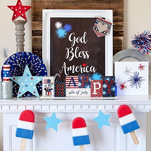 Beach Decor, Decspas Double Sided Wooden Sign Patriotic Coastal Decor, Decorative Colorful Wood Block Set Fourth Of July Decorations Beach Room Decor For Mantle, Tabletop, Office #TOP5