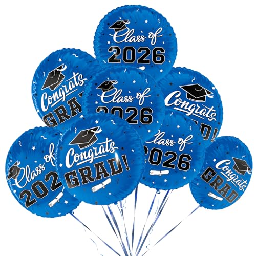 Class of 2026 Graduation Party Supplies & Decorations - 12pcs 18 Congrats Grad Blue Balloons Set for Memorable Grad Celebrations