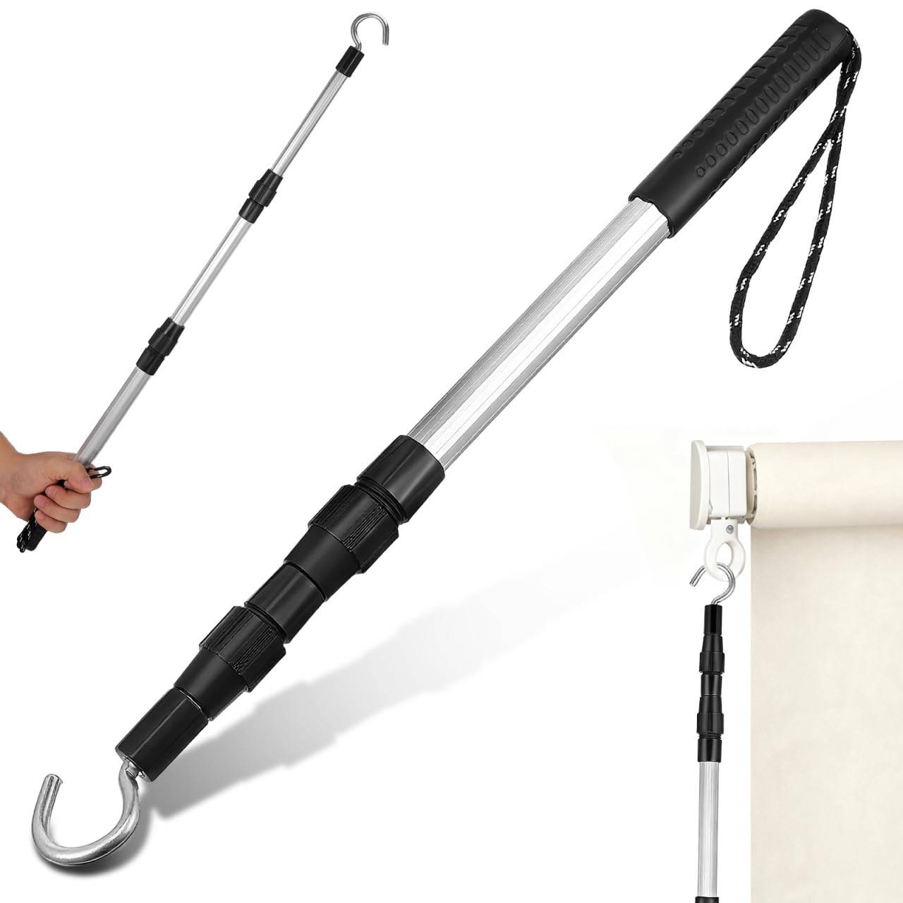 Gatuida Attic Pull Down Hook, Telescopic Aluminum Alloy Pole with Reinforced Catch for Loft Ladder, Ceiling Door, Window and RV Awning, Adjustable 41-90 cm, Silver