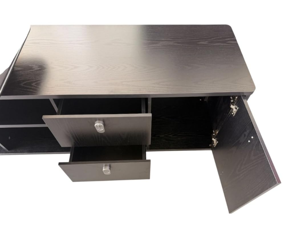 Jet-Line Chef Porto - Scrivania angolare da ufficio, 220 x 180 x 75 cm, con credenza e gestione dei cavi, colore: nero
