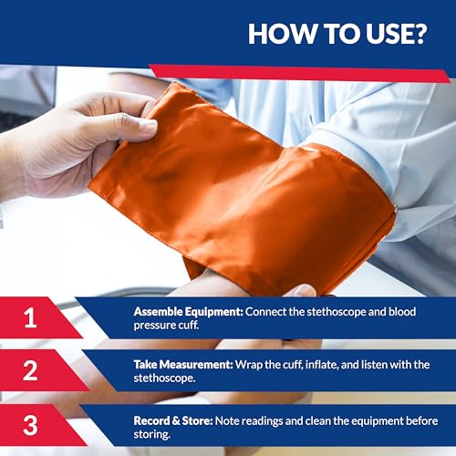 Image of Blood Pressure Monitor and Sprague Stethoscope Kit - 2-Pack, Adult Aneroid Sphygmomanometer with Dual-Head Stethoscope, Adjustable BP Cuff, Carrying Case & Accessories - Orange