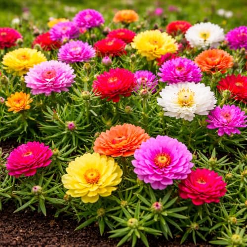 10 000 Double Flower Moss Rose Seeds (Portulaca Grandiflora) Heirloom Drought-Tolerant Purslane Flower Seeds for Planting Ideal for Containers Hanging Baskets & Garden Beds Outdoor