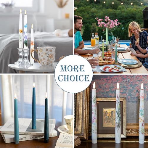 Image of Blue Flameless Taper Candles, 9.6 inch Real Wax Battery Operated Candles with Remote, 3 Pack Flickering, Gradient Candlesticks, Fake Candle for Home, Wedding, Party Decor