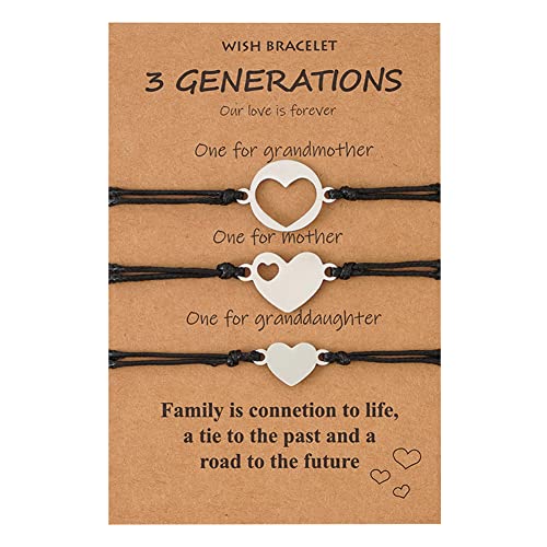YALLNASL 3 Generation Matching Bracelet Set for Grandma, Mom, Daughter - Red Star & Heart Bracelets - Adjustable Size (6.3 - 10 inches) - Perfect for Occasions