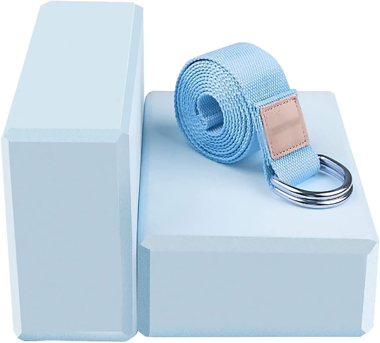 Yoga Blocks Moisture Resistant High Density Foam Fitness Bricks for Pilates,Yoga Blocks,Foam support Brick,Foam Blocks (2 Pack) D Ring Yoga Belt Light Weight & Non-slip High Density Yoga Brick for Yog
