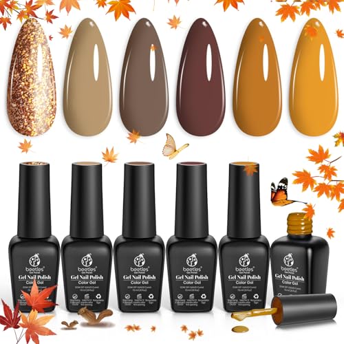 Beetles Fall Gel Nail Polish Set 6 Colors Caramel Chocolate Coffe...