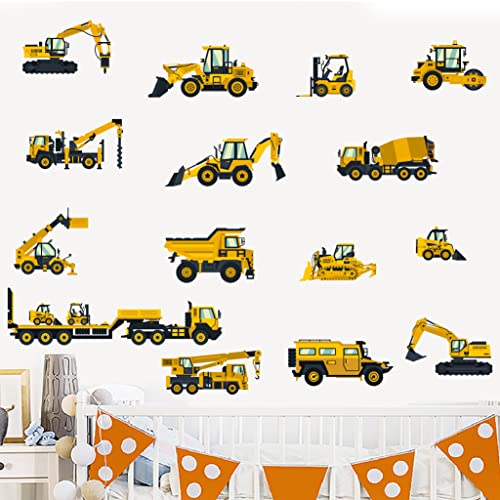 Mulaibdin 16 Pcs Construction Vehicles Wall Stickers, Boys Room Decor, Truck Digger Stylish Wall Decals For Bedroom Living Room, Cartoon Engineering Car Wall Murals Peel And Stick (16 Pcs) #TOP6
