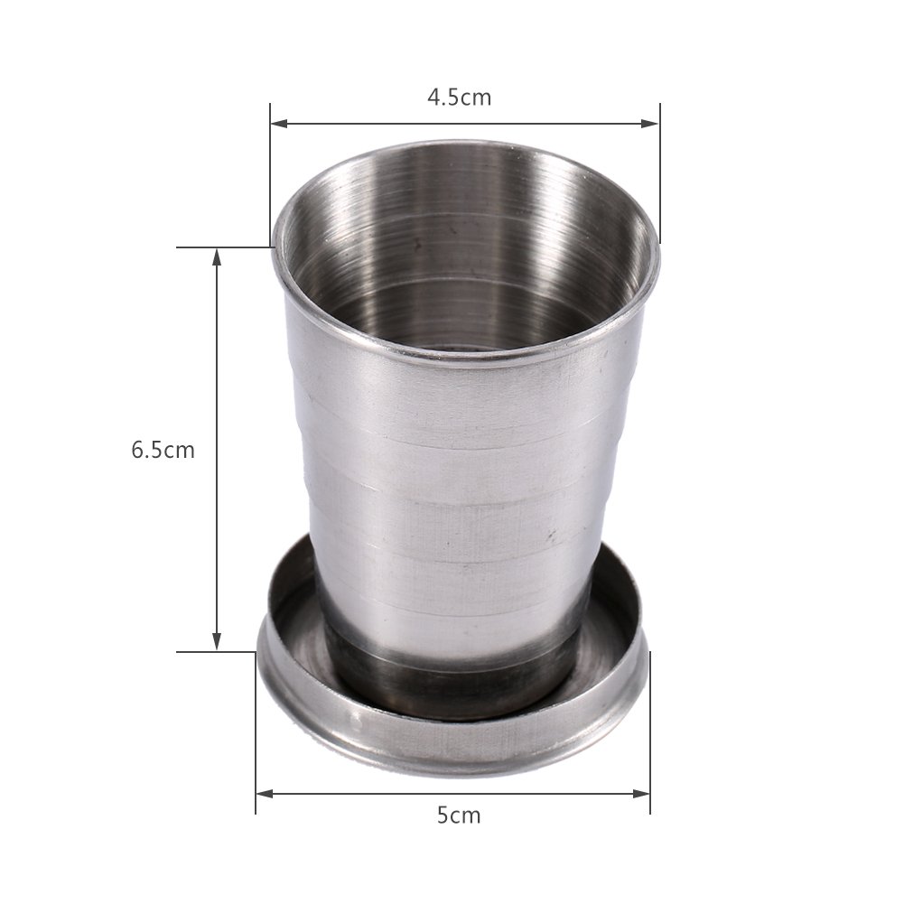 Fdit Travel Folding Cup S/M/L Stainless Steel Cup Camp Keychain Design Retractable Telescopic Collapsible Cup(S)