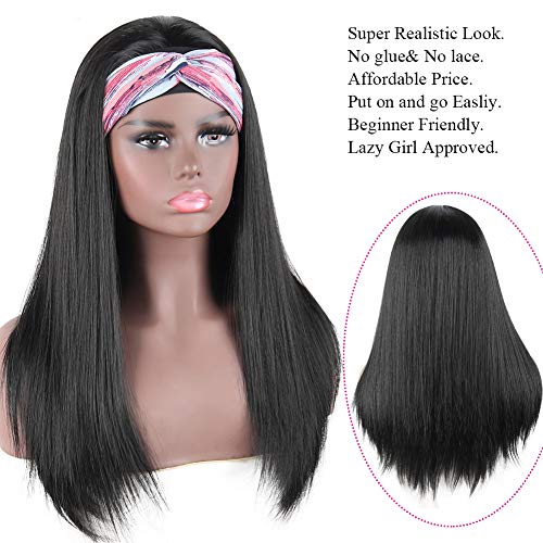 LEOSA Straight Headband Wigs Long Hair band Wigs for Women
