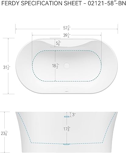 Miniatura 74 de FerdY Bali - Bañera de acrílico independiente, bañera de inmersión independiente con forma graciosa, certificado CUPC blanco brillante, drenaje