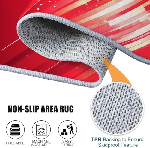 Tapis rouge géométrique diagonal 40x110cm lavable à poils courts - 5