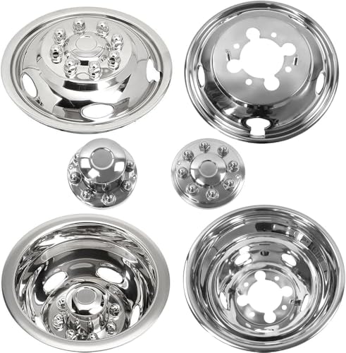 Image of 4pcs 17 Protective Polished Stainless Steel Dually Wheel Simulators, Waterproof Replacements Screw-On Wheel Cover Removable Centre Cap,8 Lug Hubcap Fit for 03-18 Dodge Ram 3500 708D