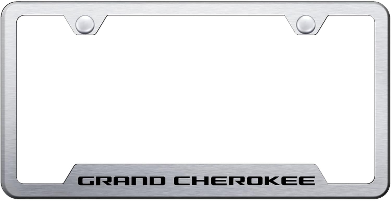 Au-TOMOTIVE GOLD Laser Etched Logo Cut-Out License Plate Frame for Jeep Grand Cherokee (Brushed Chrome)