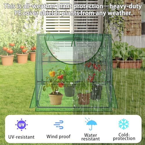 Image of 3x3x3Ft Small Greenhouse Outside, Portable Mini Green House with Mesh Vents