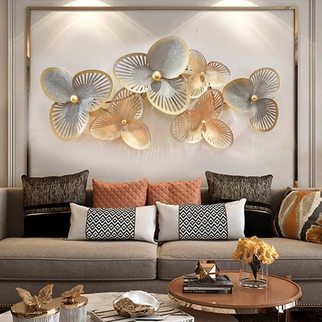 Image of ZOVE Metal Clover Leaf Wall Decoration - 3D Wall Art Hanging Sculpture | Elegant Metal Wall Decor for Living Room, Bedroom & Hotel Interiors | 48 x 25 Inch