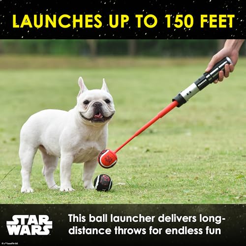 Star Wars for Pets Lichtschwert Ballwerfer für Hunde - Darth Vader Themed einziehbarer Hundeballwerfer mit Tennisbällen, startet bis zu 45 m