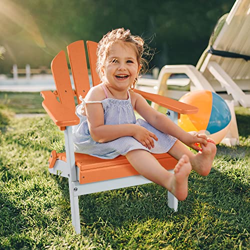 Abcpatio Folding Mini Plastic Adirondack Chair - Outdoor Comfortable Adirondack Chairs, Weather Resistant Patio Folding Seating For Patio, Porch, Deck, Pool, Garden, Backyard (Orange/White) #TOP1
