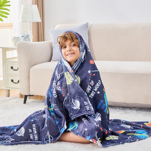 Wajade Toddler Fleece Space Blanket for Boys Kids 3D Rocket Planets Soft Throw Blanket Birthday Christmas Halloween Space Decor for Children 50"x60" by Wajade - Used condition - Image 4
