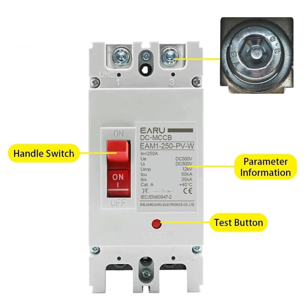 Interruttore Magnetotermico Interruttore di Protezione da sovraccarico con Scatola Stampata Solare DC 250V 500V DC for Solare fotovoltaico PV 100A 125A Interruttori Automatici(1P,125A)