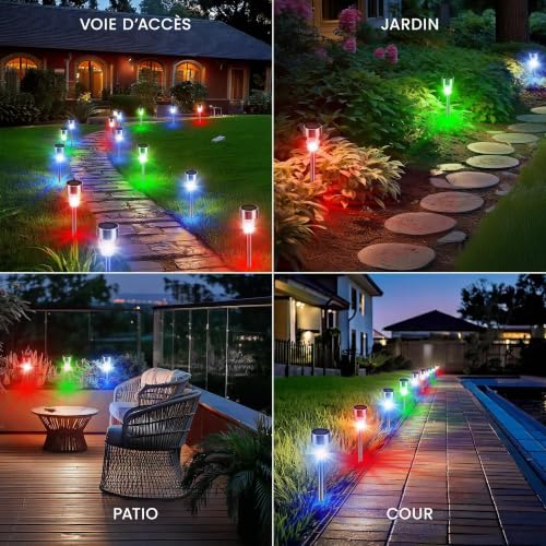 CUQOO lampe solaire exterieur jardin - 10 LED couleur inox balise solaire – vue 7