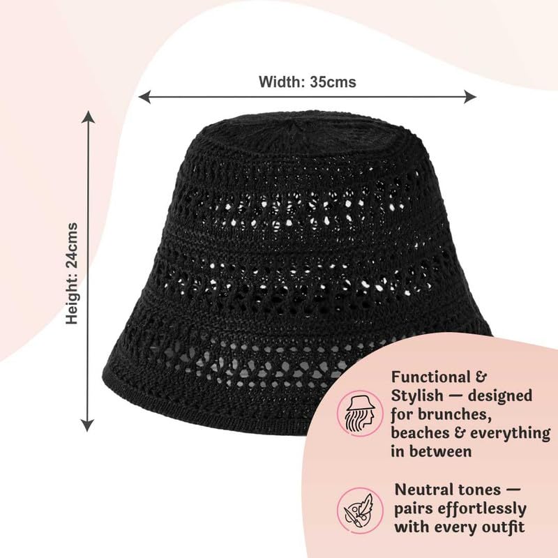 Image of Hair Drama Co. Crochet Bucket Hat for Women | Comfy & Casual Knit Handmade Foldable Floppy Hat | Summer Crochet Bucket Cap for Women & Girls