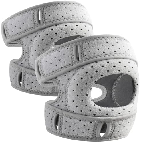 Knee Brace for Women Men Adjustable Knee Support with Side Stabilizers Patella Gel Pads & Upgraded Silicone Anti-Slip Strip -Patella Knee Brace for Meniscus Tear Knee Pain Arthritis Injury Recovery Running Workout (Gray 2 Pcs)