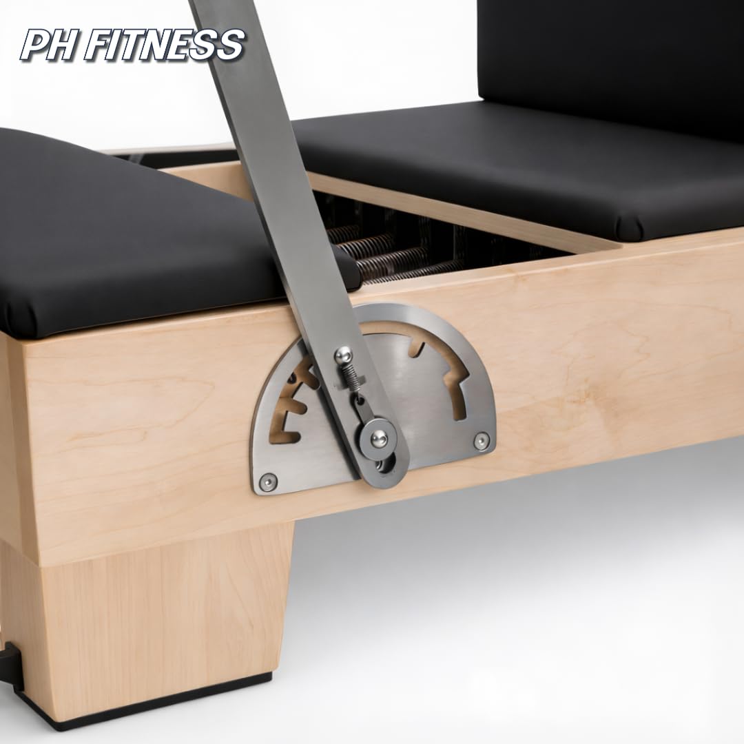 PH Fitness Pilates Reformer Madera – Máquina profesional de Pilates (plegable o modelo fijo) con 5-6 muelles, barra de pies ajustable (7 posiciones), caja incluida – Cuerpo completo y rehabilitación