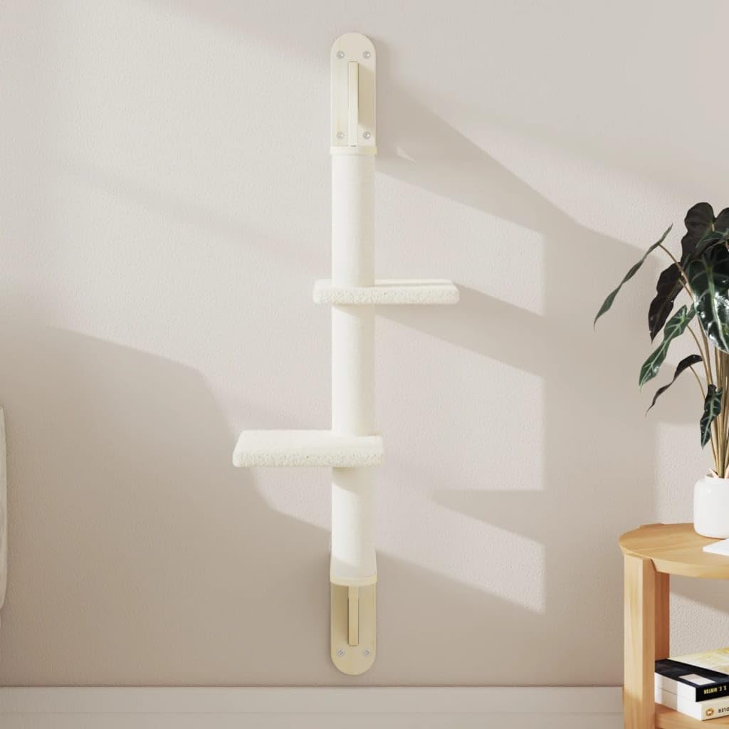 Kratzbaum Kletterbaum Katzenbaum mit Sisal Kratzmöbel Wandmontage Creme 108 cm mit Liegefläche Plattform Höhle Hängematte für Spielen Klettern Kratzen Schlafen und Ruhen