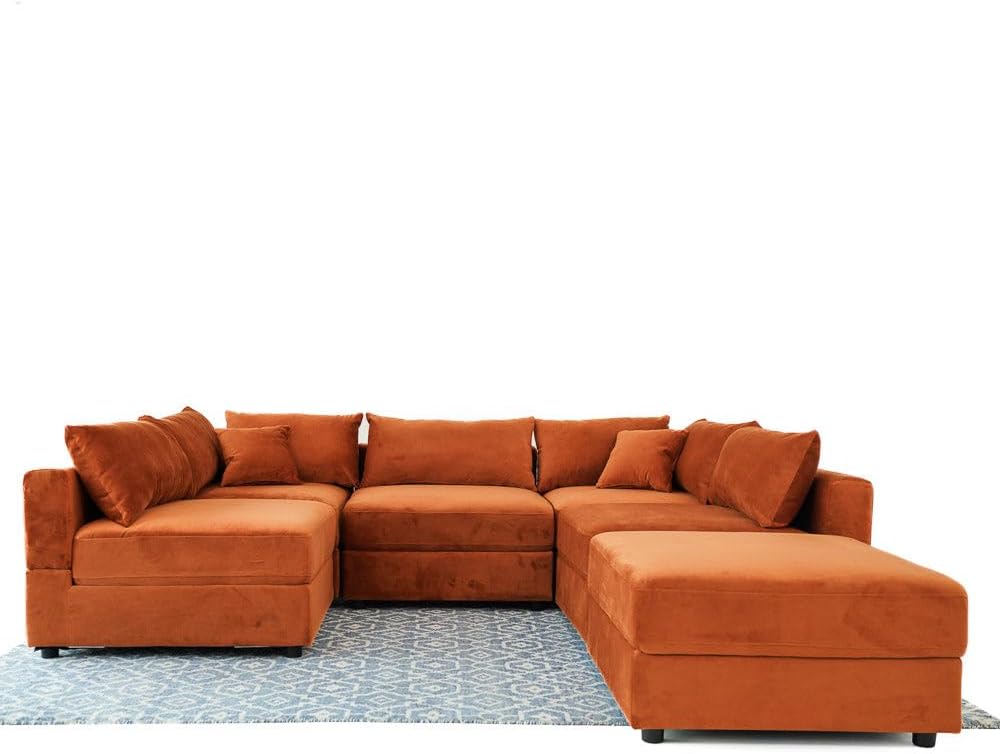 Modern Style 7 Seat Burnt Orange Velvet Modular Sectional Sofa,Sectional Couch